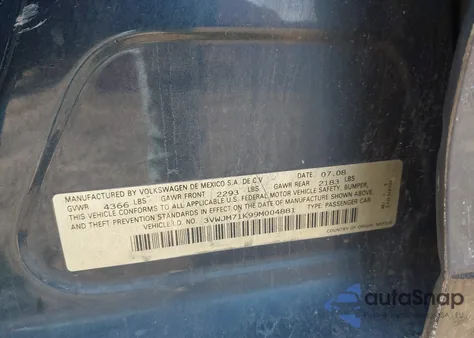 2009 Volkswagen Jetta S z USA, uszkodzony, nr VIN 3VWJM71K99M004881